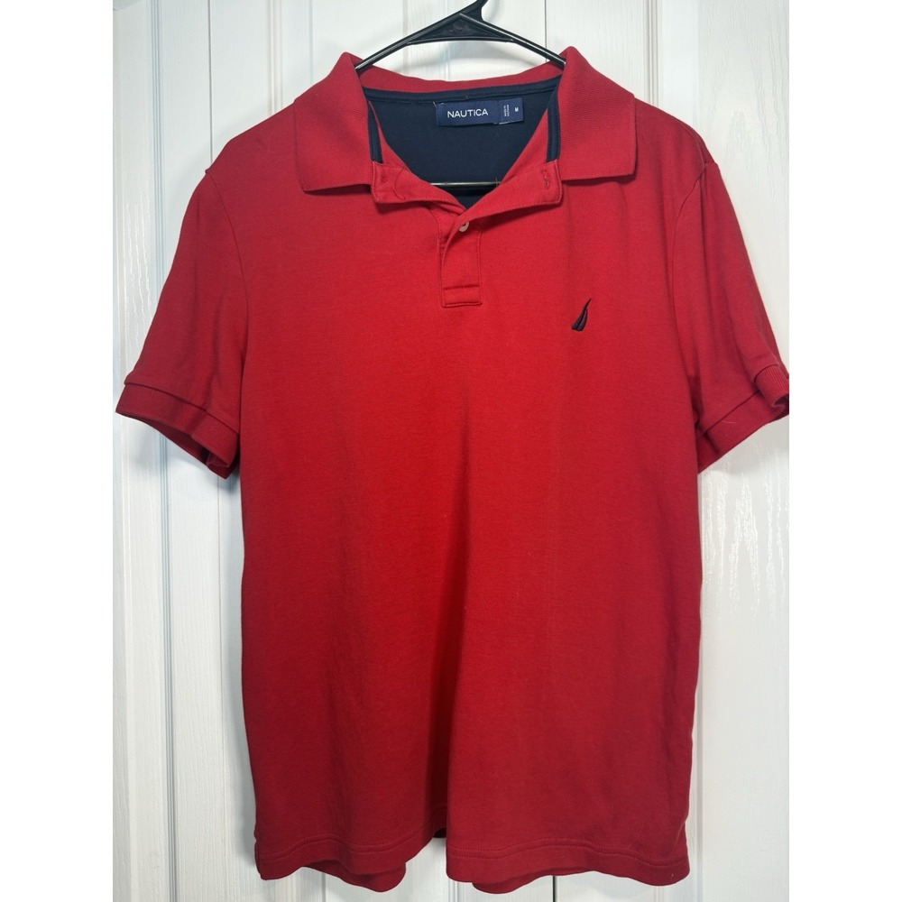 Nautica Men's Polo Shirt Red Short Sleeve Collared Cotton Top Size M